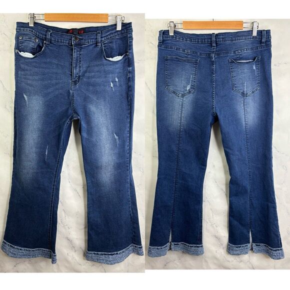 Trelise Cooper Denim Jeans Plus SZ 16 good twill hunting hem slit cropped Boot - Picture 1 of 16